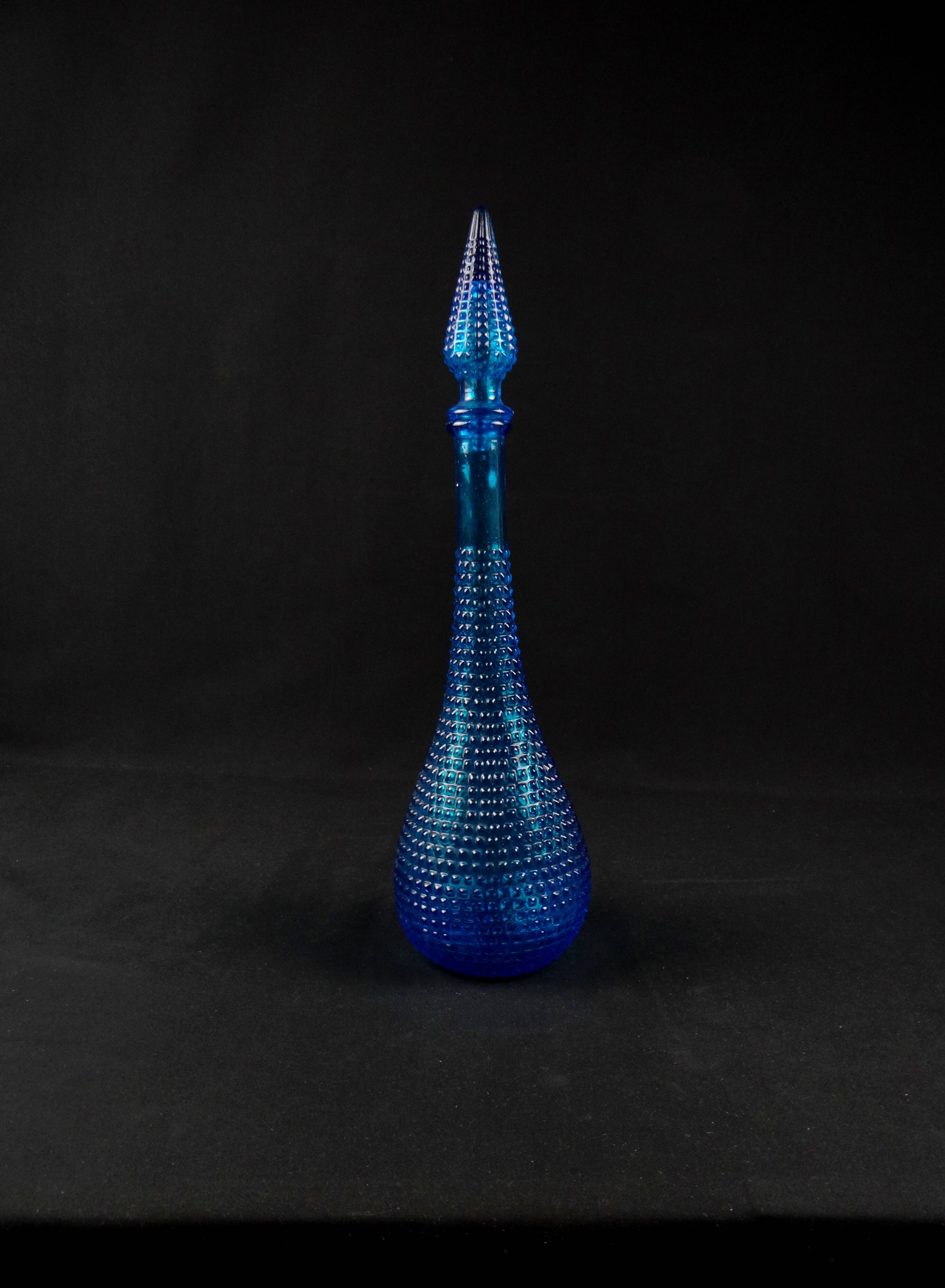 Vintage 1970s Empoli pressed blue molded glass carafe/bottle