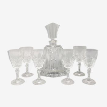 Carafe en cristal avec 6 verres en cristal 1950