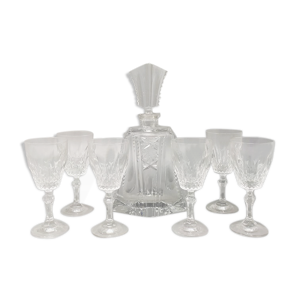 carafe en cristal avec 6 verres en cristal 1950