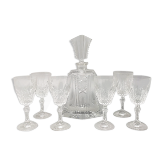 Carafe en cristal avec 6 verres en cristal 1950