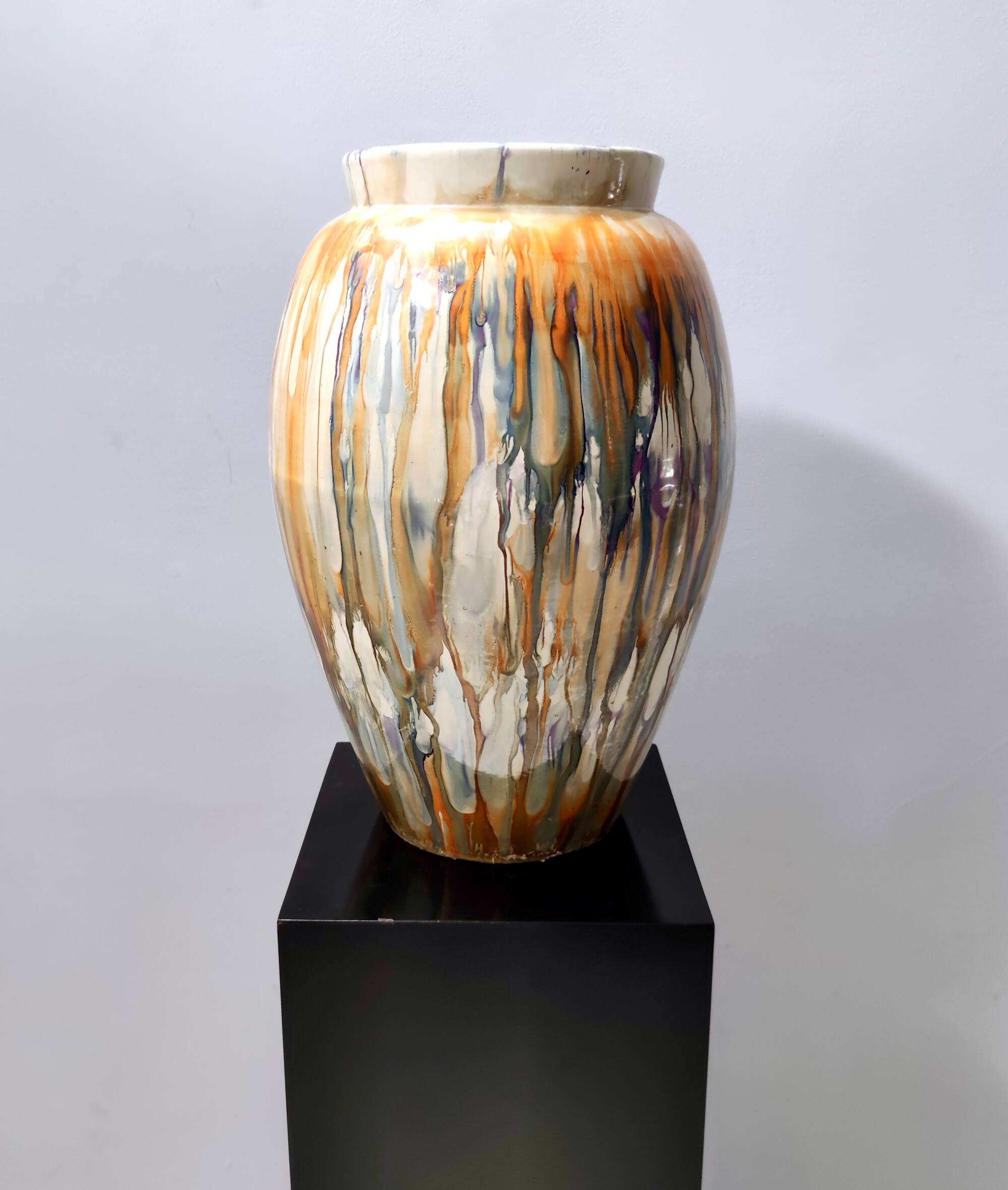 Orange and Beige Lacquered Earthenware Vase / Umbrella Stand by Pasquinucci