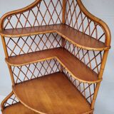 1960s vintage corner rattan bookshelf