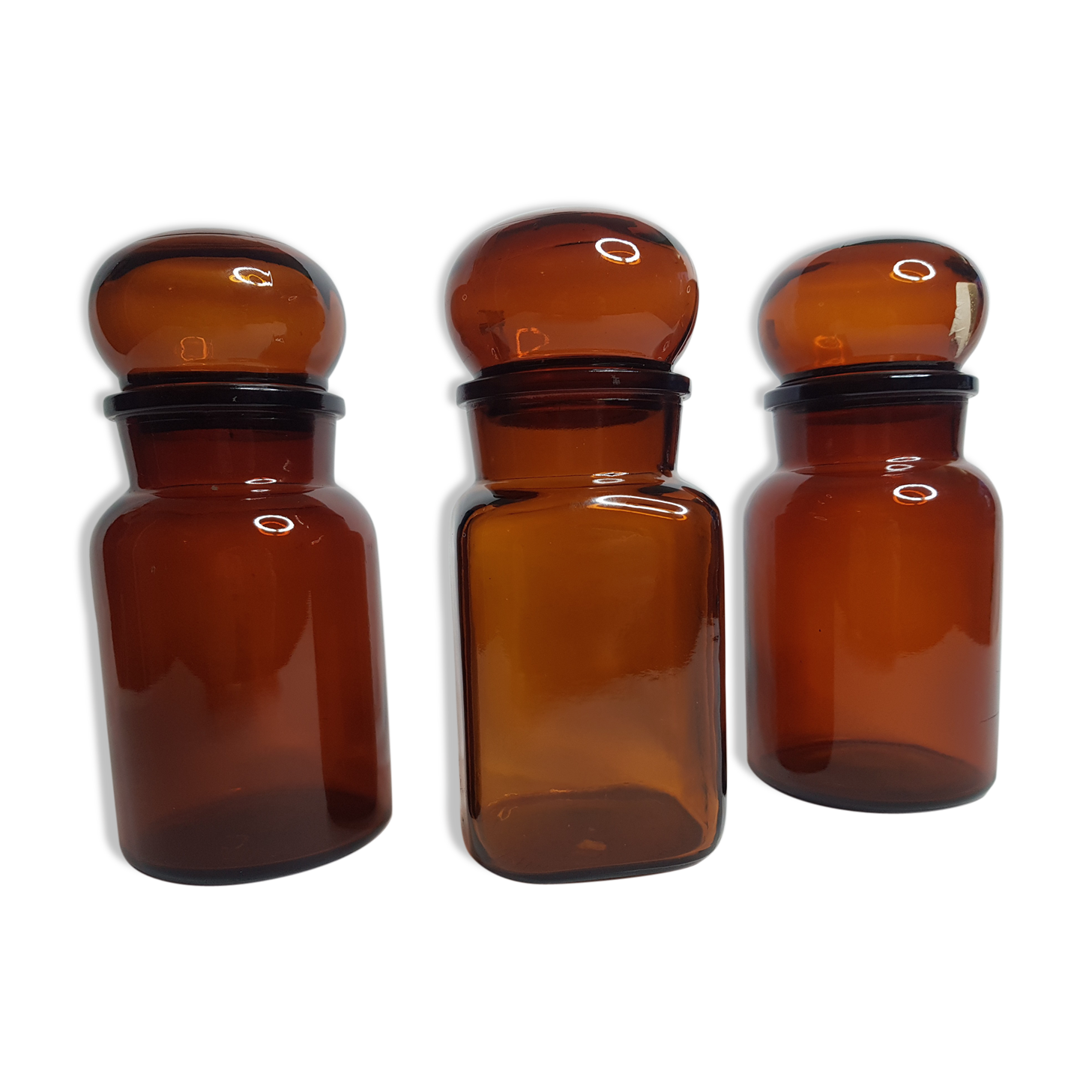 Set of three vintage amber glass coffee pots