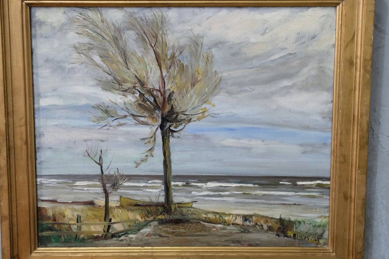 Scandinavian modern painting, 1929, Oil on board.