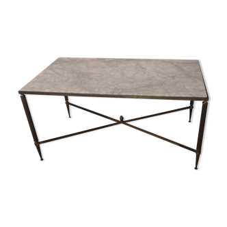 Table basse vintage laiton et marbre