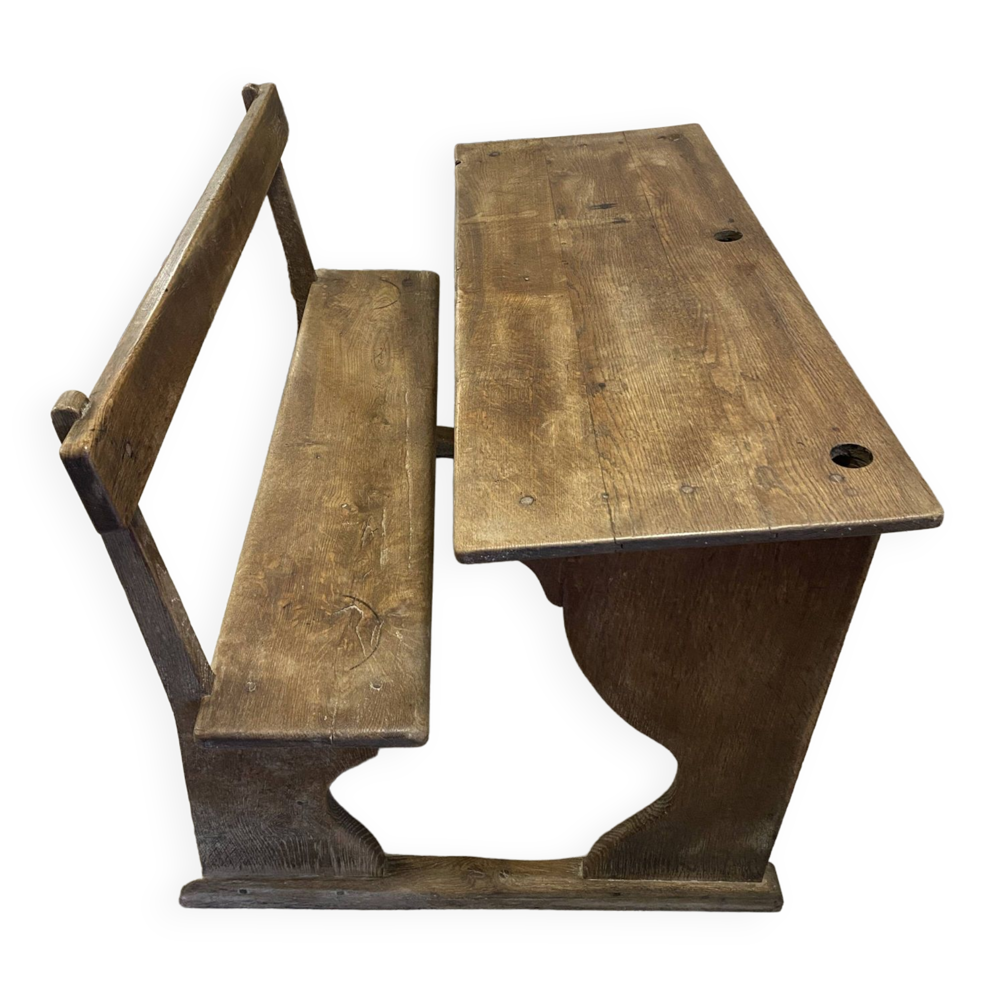 Double wooden school desk, 19th century