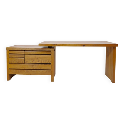 Pierre Chapo, bureau B19E en orme massif, 1970s.