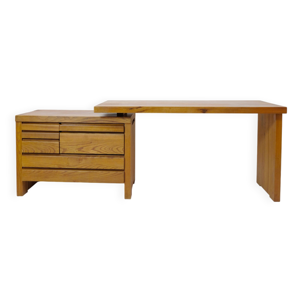 Pierre Chapo, bureau B19E en orme massif, 1970s.