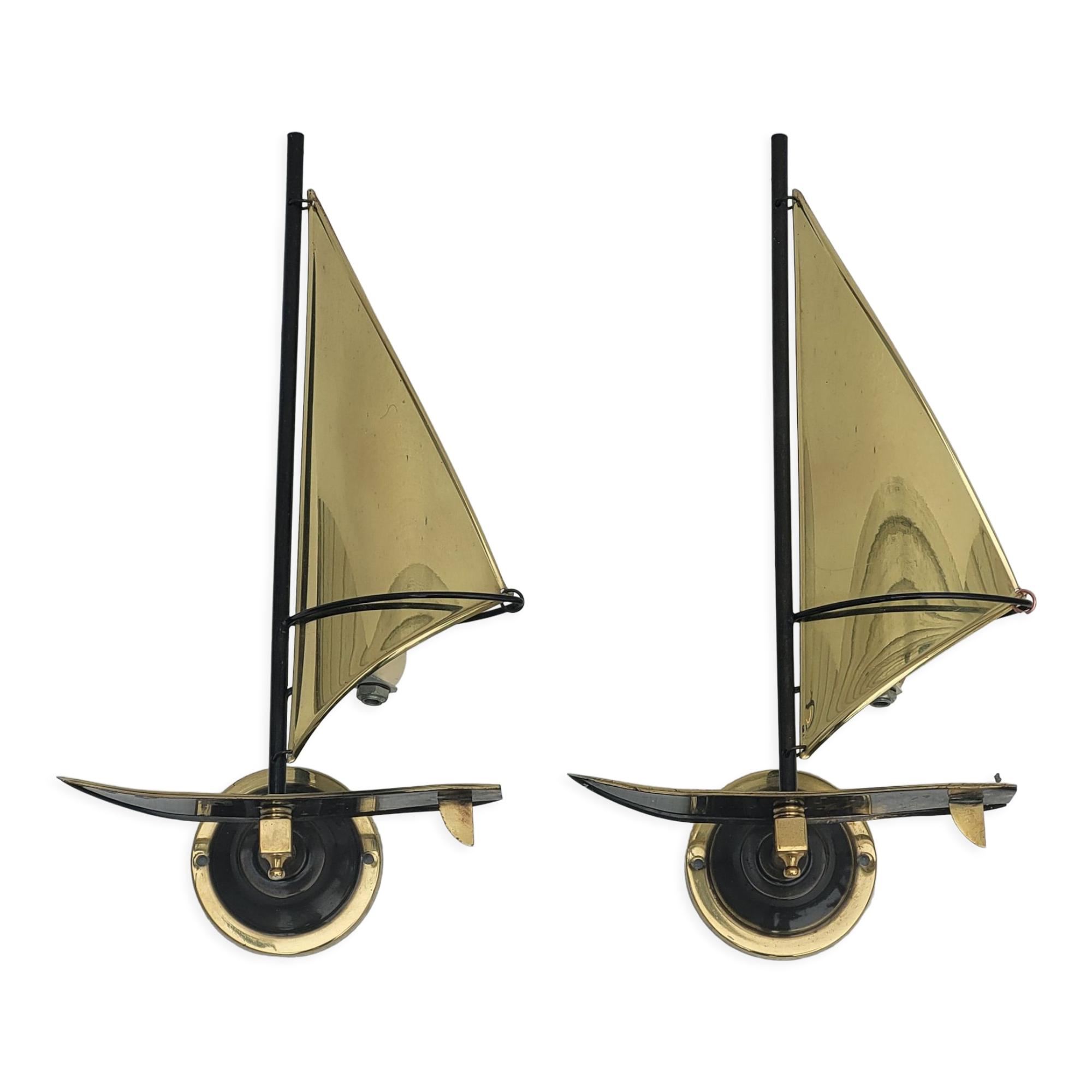 Pair of vintage sconces Sailboats in brass marine décor
