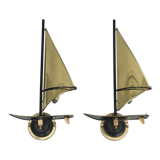 Pair of vintage sconces Sailboats in brass marine décor