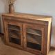Narrow antique solid wood buffet - glass doors