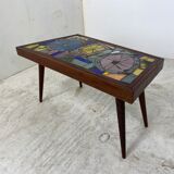 Mid-Century Modern Asymmetrical Glass Mosaic and Teak Side Table, 1950s
