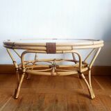 Table basse en rotin vintage 1970