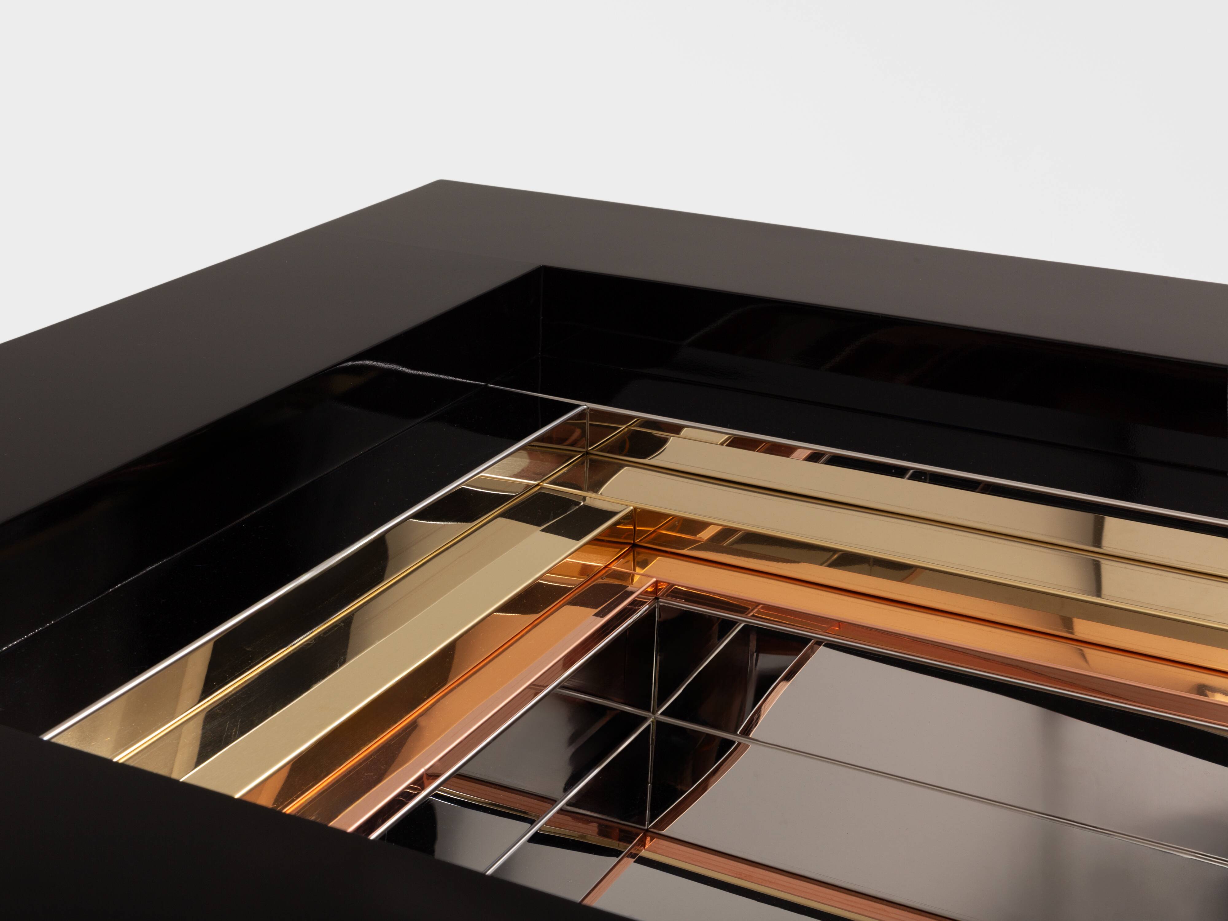 Lacquered brass and chrome coffee table by Alain Delon for Maison Jansen, 1972