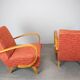Pair of Halabala deck chairs from the 1950s, curved wooden chairs, Czech Republic.