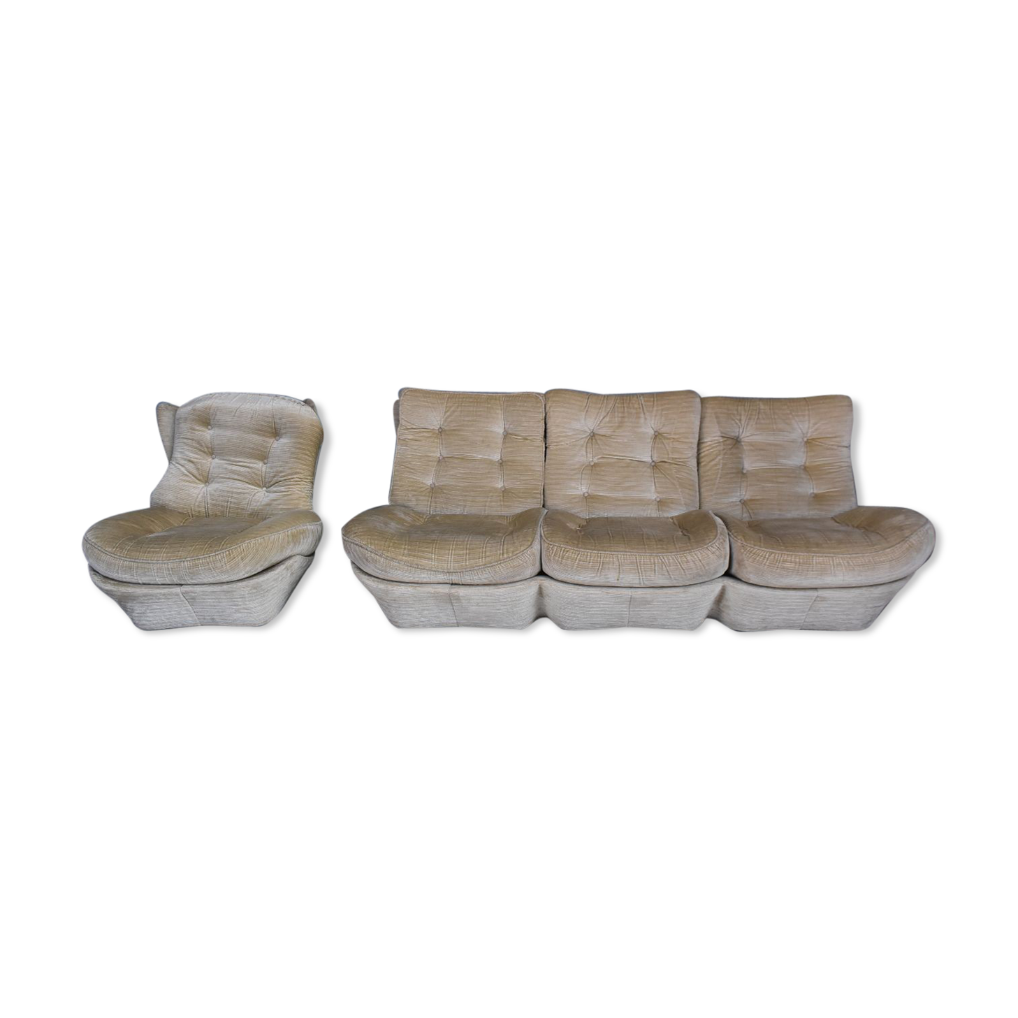 Salon baquet en velours beige vintage années 70