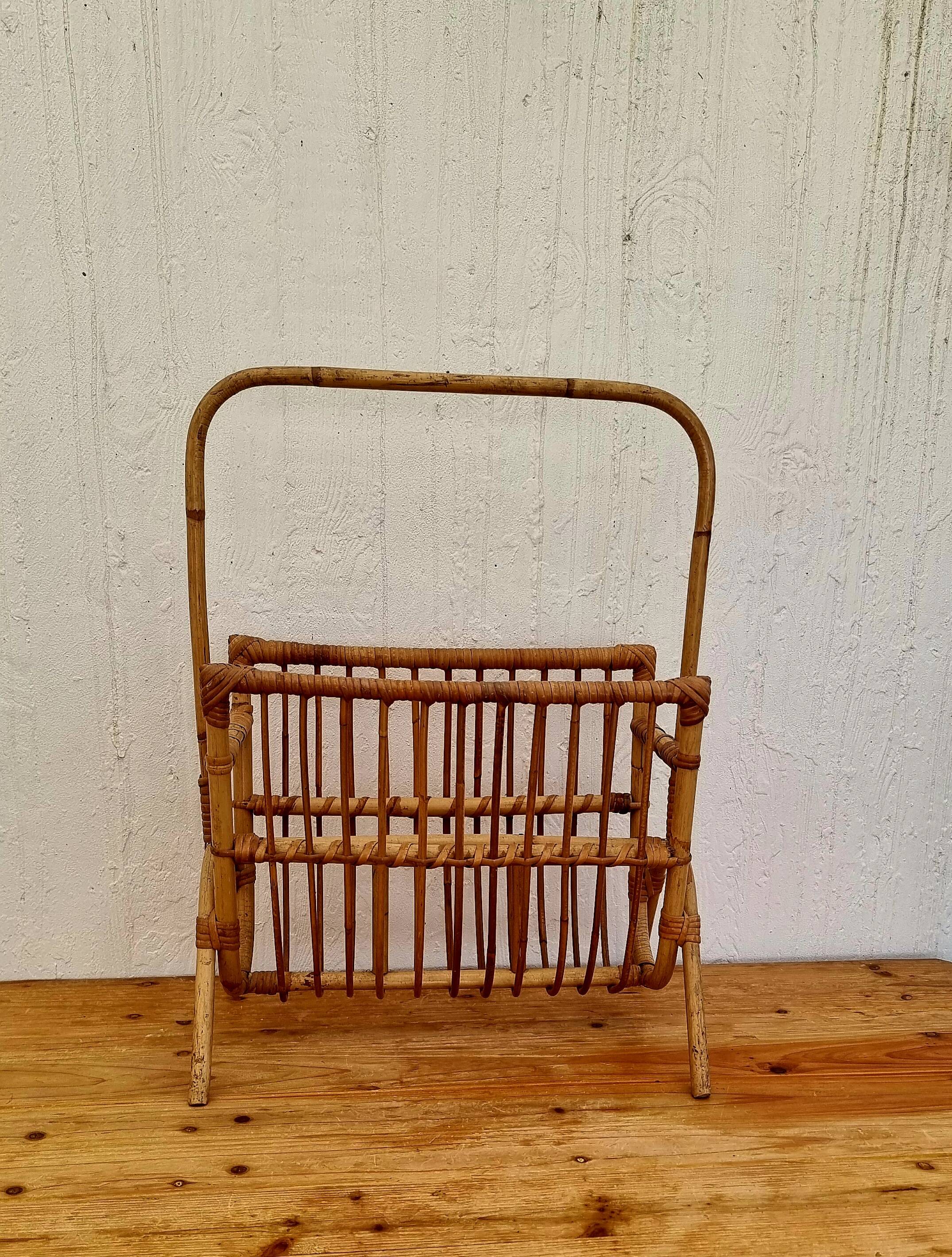 Vintage rattan magazine rack