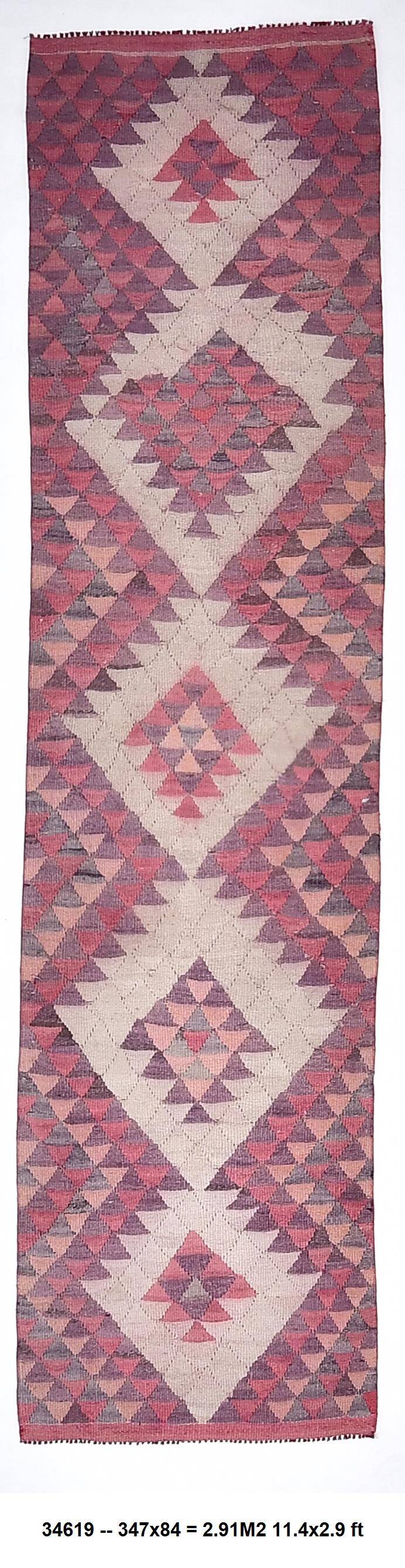 3x12 Pink & Beige Kilim Runner Rug 84x347Cm SK 34619