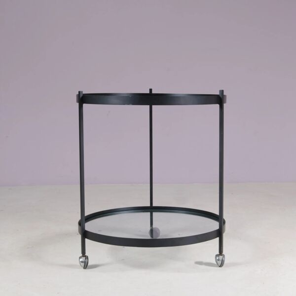 Table d'appoint, desserte ronde en métal noir Janni van Pelt, Pays-Bas années 1960