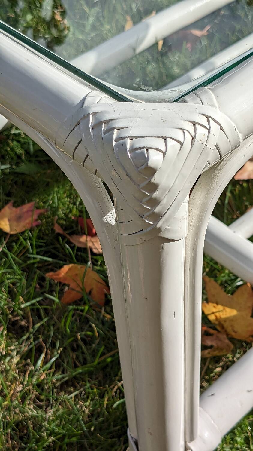 Vintage rattan and glass coffee table