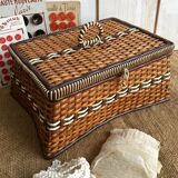 Rattan and scoubidou sewing basket