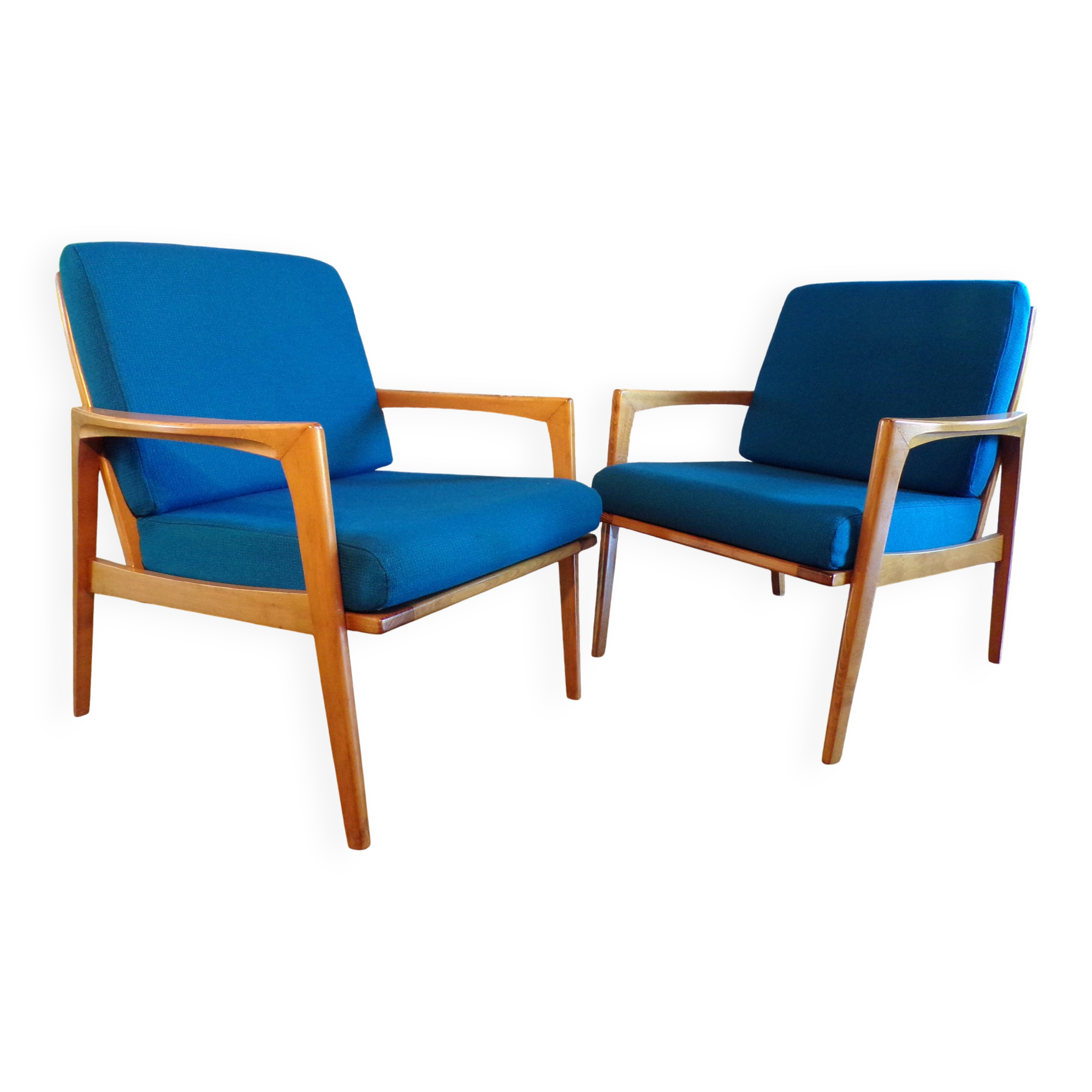Pair of blue jersey Scandinavian armchairs