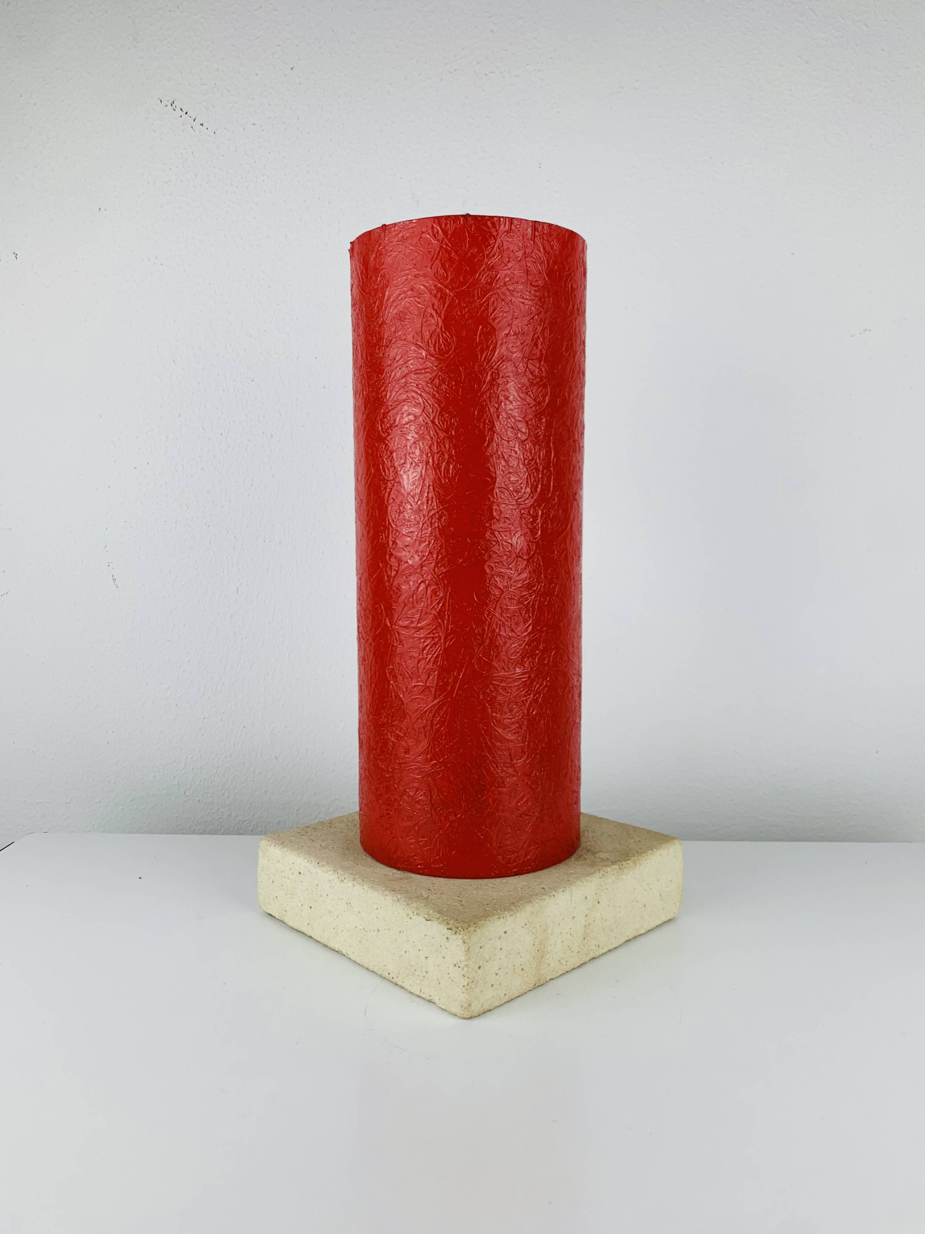Red stone and fibreglass lamp, vintage