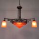 Art Deco pendant lamp with glass bowl and 3 chalices, 1930s