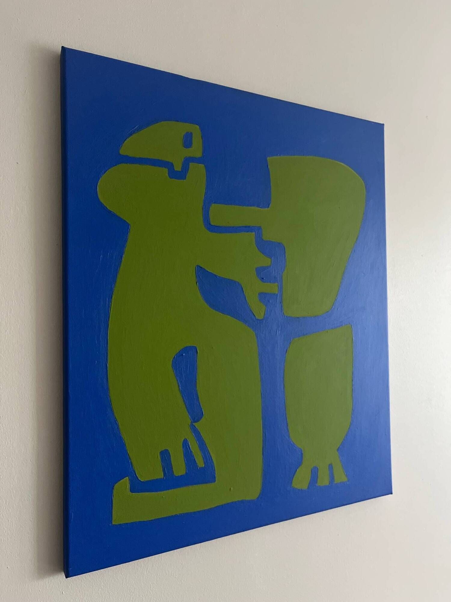 Original cubist canvas painting "happy blue men" by Bodasca