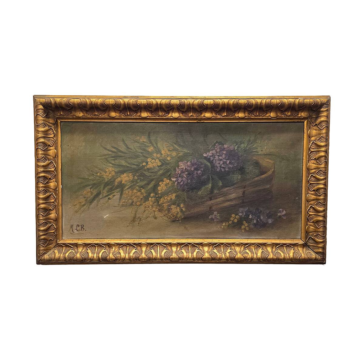 Antique Oil Painting Flower Still Life ML.B. early 1900s