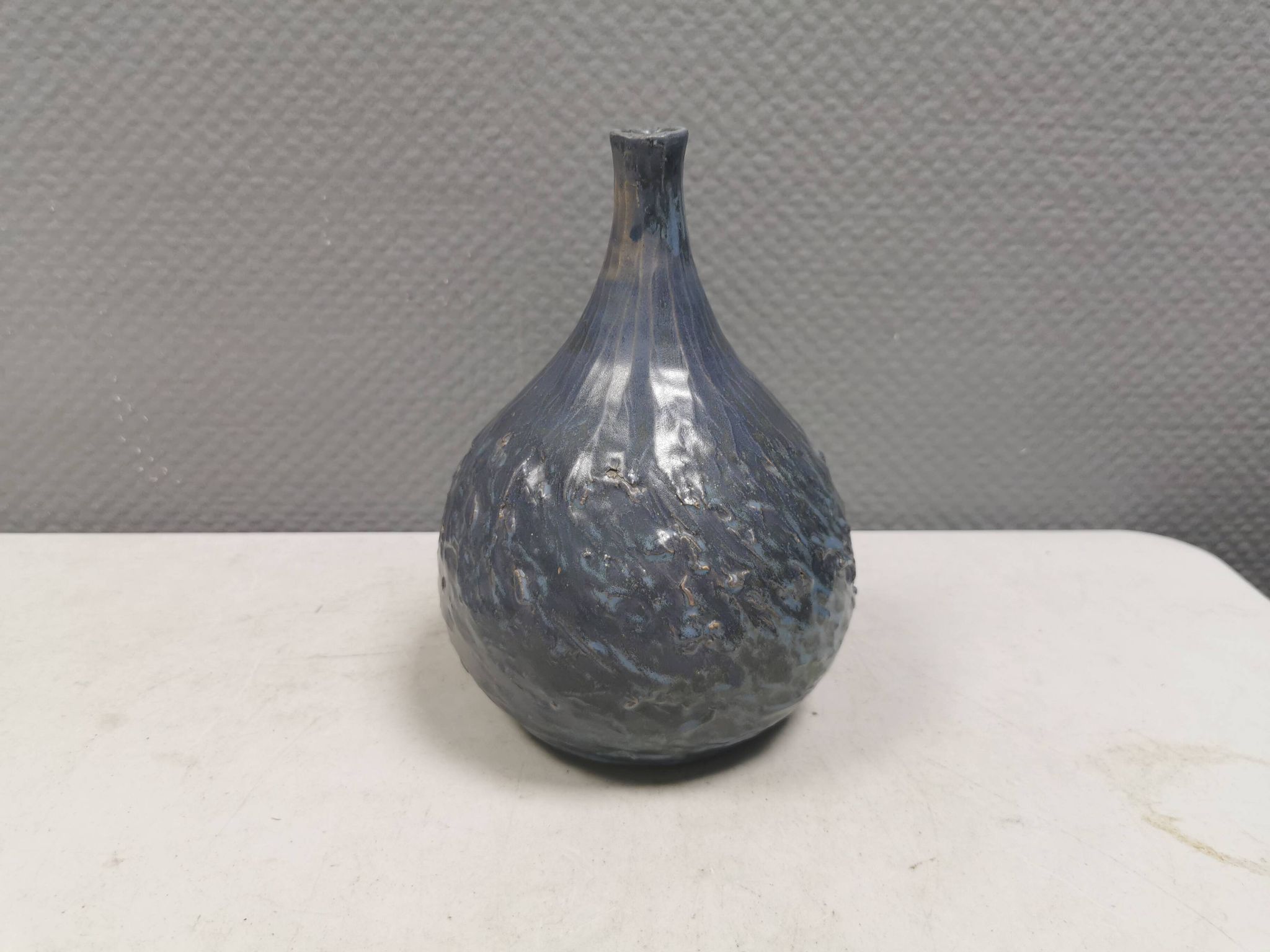 Pauline Toynbee vase, Textured Blue Crystal Glaze Organic Shape, 1980s