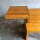 Geometric Brutalist Dining Table — Natural Wood Top with Metal Support, 1980s Architectural Design