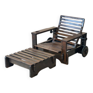 Fauteuil en bois avec - ottoman