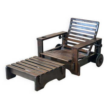 Wooden armchair with ottoman 1965
