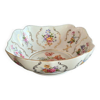 Saladier en porcelaine, décor de fleurs Laurioux Foecy