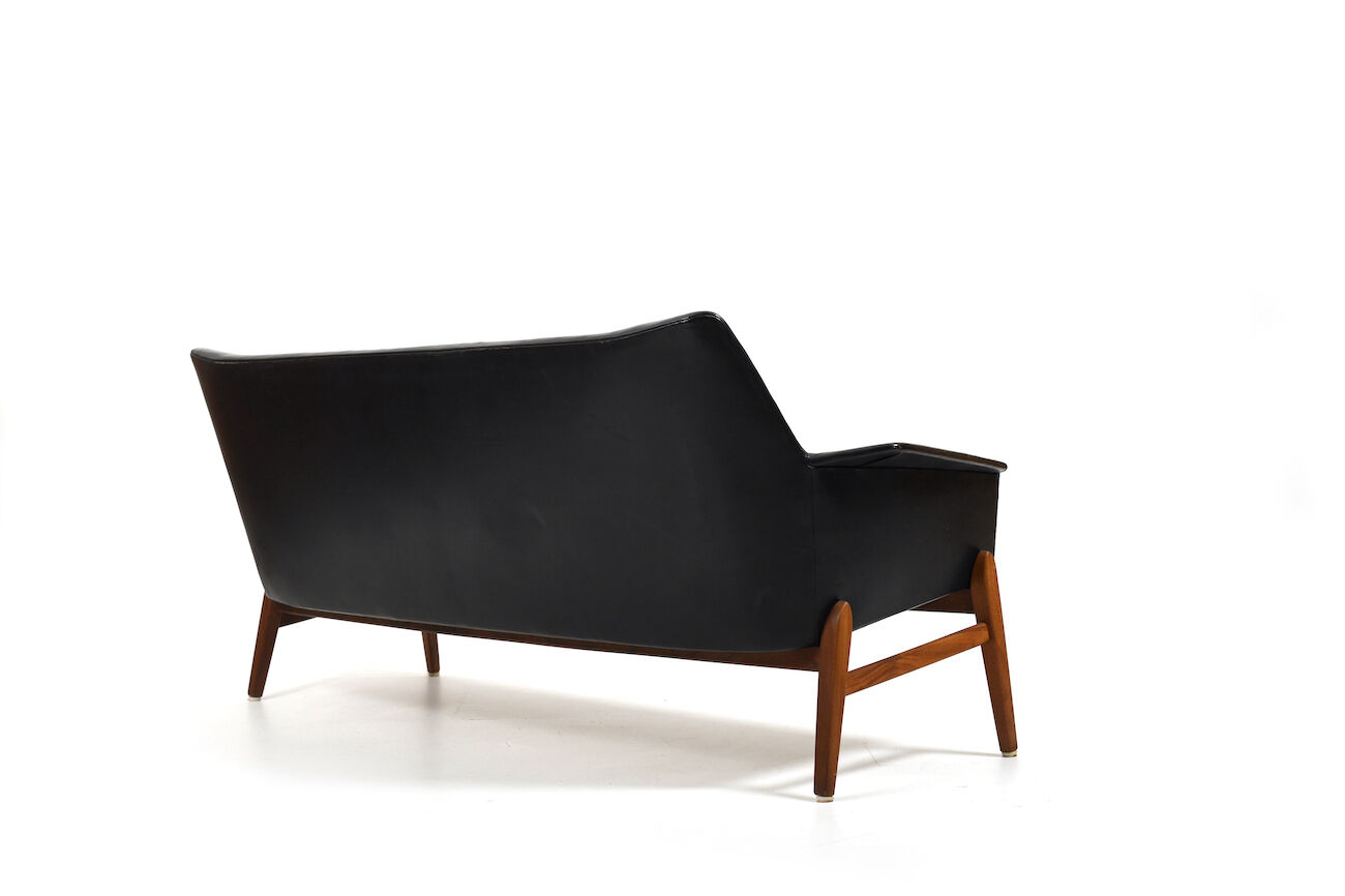 1950s Leather and Teak Wing Sofa by Ib Kofod-Larsen