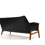 1950s Leather and Teak Wing Sofa by Ib Kofod-Larsen