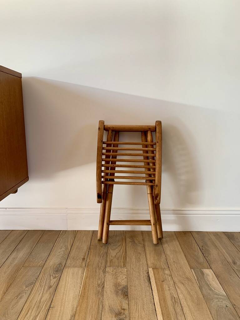 folding wooden stool bamboo style early 20th century