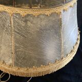 Gold-plated metal desk lamp with leather shade – Vintage elegance