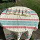 Rectangular tablecloth, Basque household linen in yellow cotton with red and blue embroidery, vintage