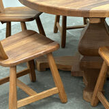 Rare majestic Depuydt brutalist oak dining set/chairs/table– Belgium, 1970s
