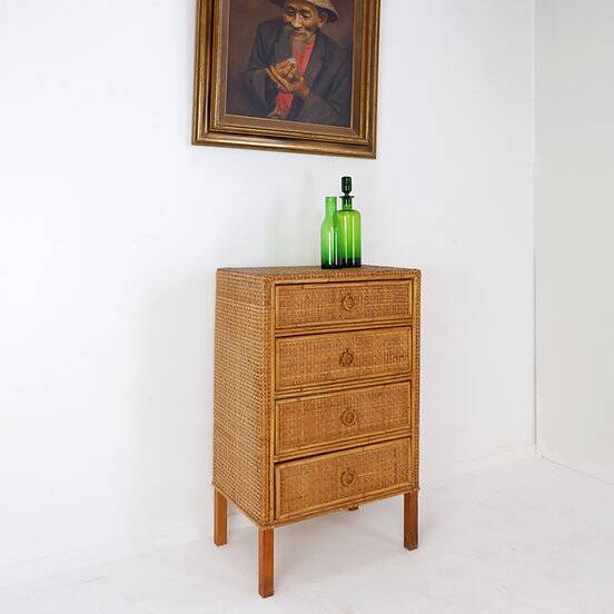 Vintage Bamboo And Rattan Chest Of Drawers - 1960s