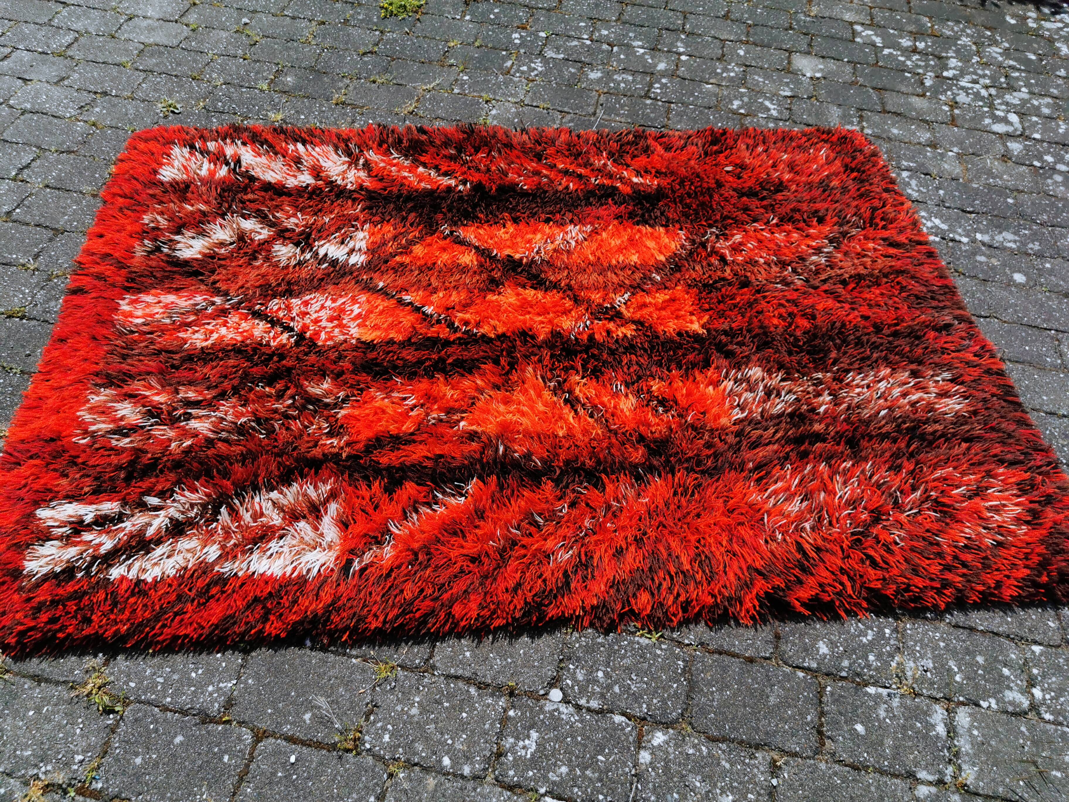 Swedish handmade wool - rya rug. estimated 1960s.