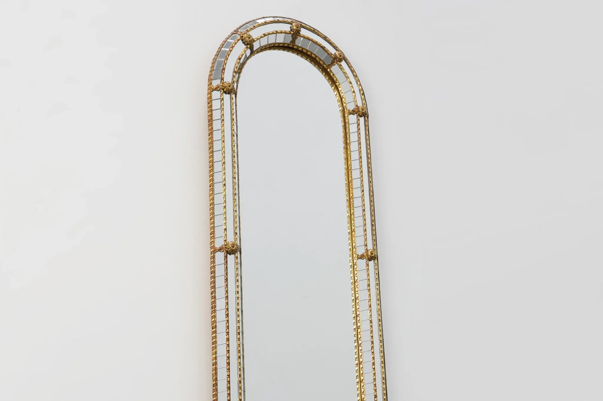 Venetian Style Arched Mirror with Gilt Beaded and Glass Frame, Italy, 20th