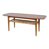 Table basse danoise en teck et rotin du milieu du siècle, années 1960