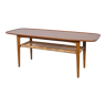 Table basse danoise en teck et rotin du milieu du siècle, années 1960