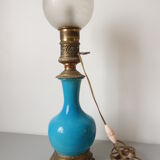Turquoise ceramic lamp bronze frame by Gagneau