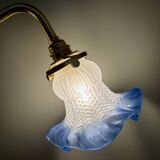 Vintage tulip angled wall light in frosted white and blue
