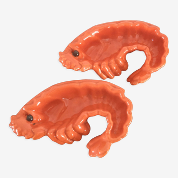 2 raviers for aperitif - shrimps/lobsters - ceramic vallauris - vintage