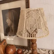 Wooden turned bedside lamp with lace